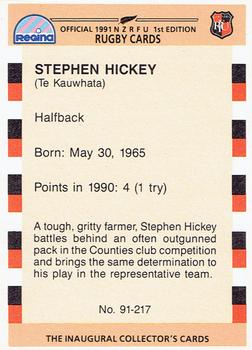 1991 Regina NZRFU 1st Edition #91 Stephen Hickey Back